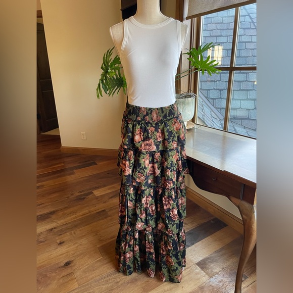 Free People Sawyer Floral Tiered Maxi Skirt - Black, Orange, & Green size Small - Picture 3 of 12